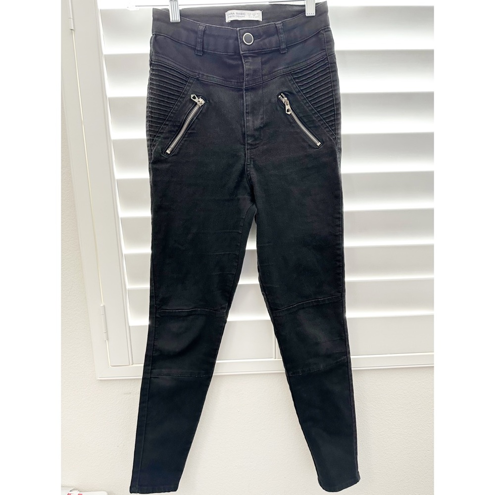 Zara Basic Z1975 🌟Moto Skinny Ankle Jeans Women's 6 Mid Rise Stretch Denim Black - Picture 5 of 11
